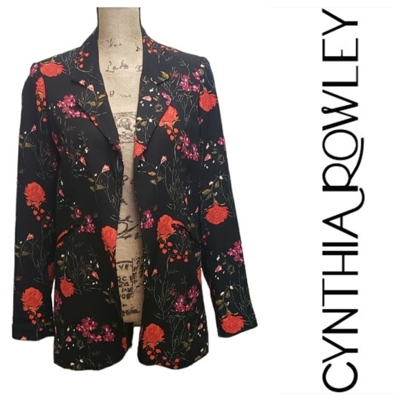 Cynthia Rowley Vintage Blazer Floral Black / Red - Picture 11 of 14
